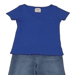 Abercrombie & Fitch V-Neck Tee Raw Hem Short Sleeve Logo Classic A&F T Shirt Med